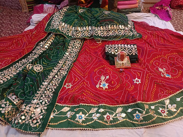 Beautiful Rajasthani Traditional Chunri Heavy Kacchi Gotta Patti Work Bandhej Lehenga