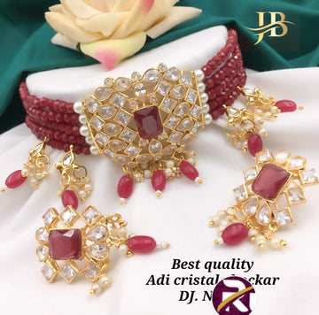 Beautiful Designer Crystal Moti & Kundan Stone and Diamond set with Earrings