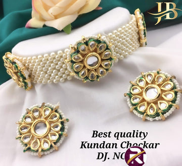 Beautiful Designer Crystal Moti & Kundan Stone and Diamond set with Earrings