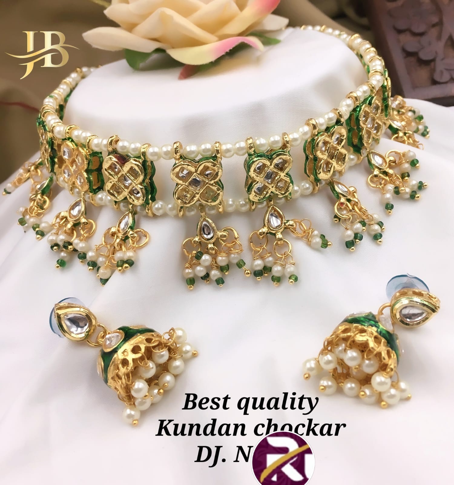 Beautiful Designer Crystal Moti & Kundan Stone and Diamond set with Earrings