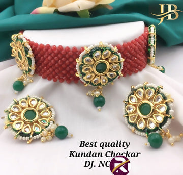 Beautiful Designer Crystal Moti & Kundan Stone and Diamond set with Earrings