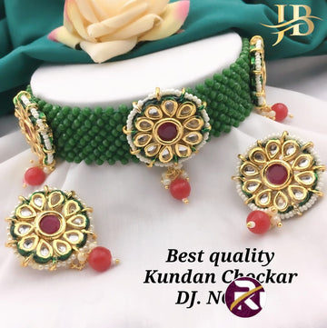 Beautiful Designer Crystal Moti & Kundan Stone and Diamond set with Earrings