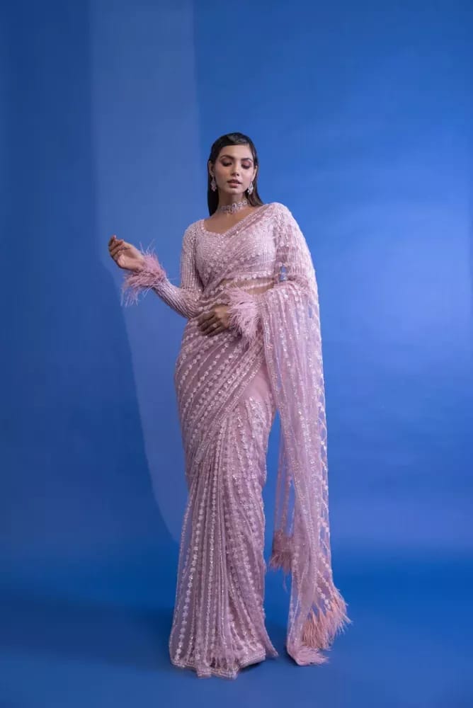 Beautiful Designer Heavy Butterfly Net Exclusive Sequanc Saree Design 5055