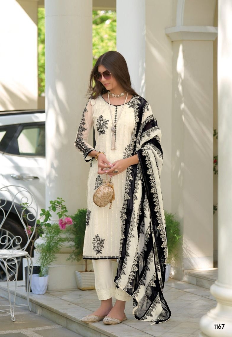 Zaveri Black White Noor Readymade Suit