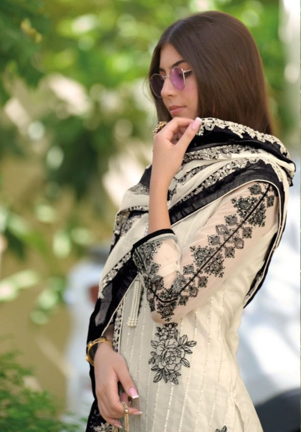 Zaveri Black White Noor Readymade Suit