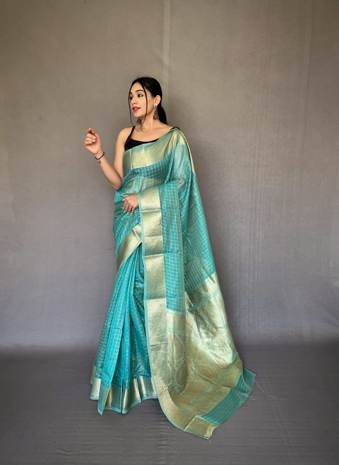 Beautiful Designer Organza Checks Saree