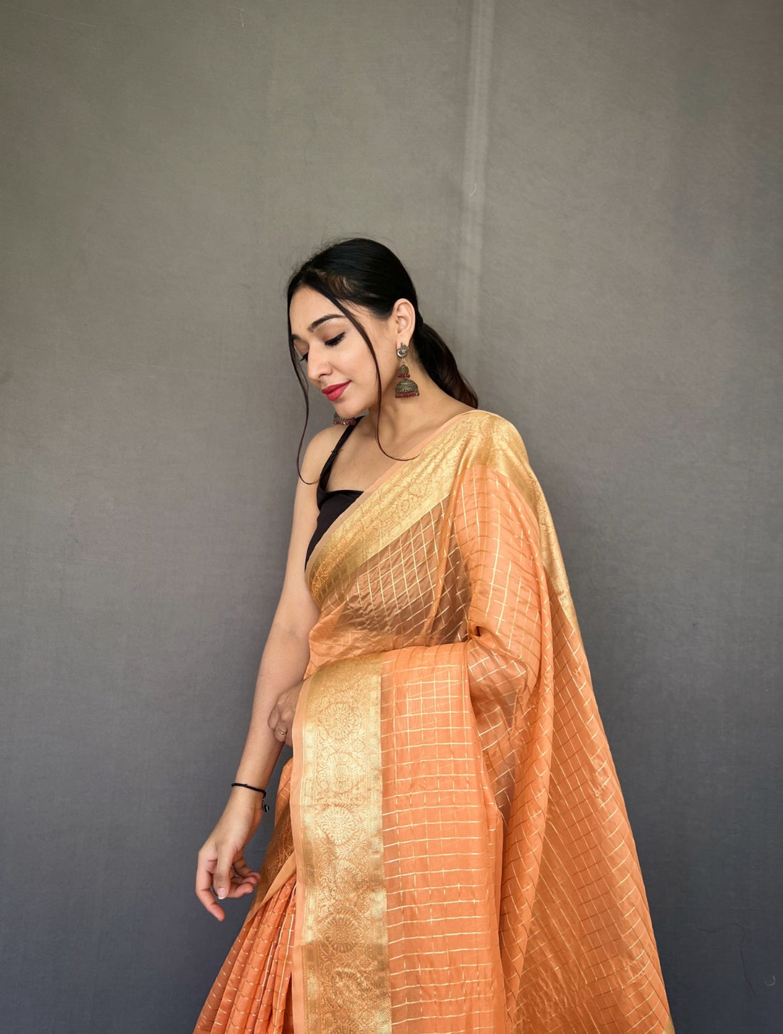 Beautiful Designer Organza Checks Saree