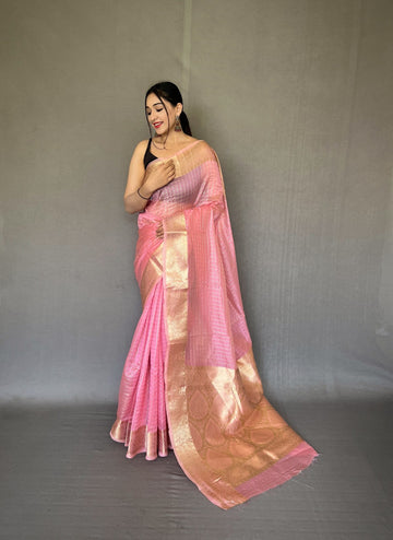 Beautiful Designer Organza Checks Saree