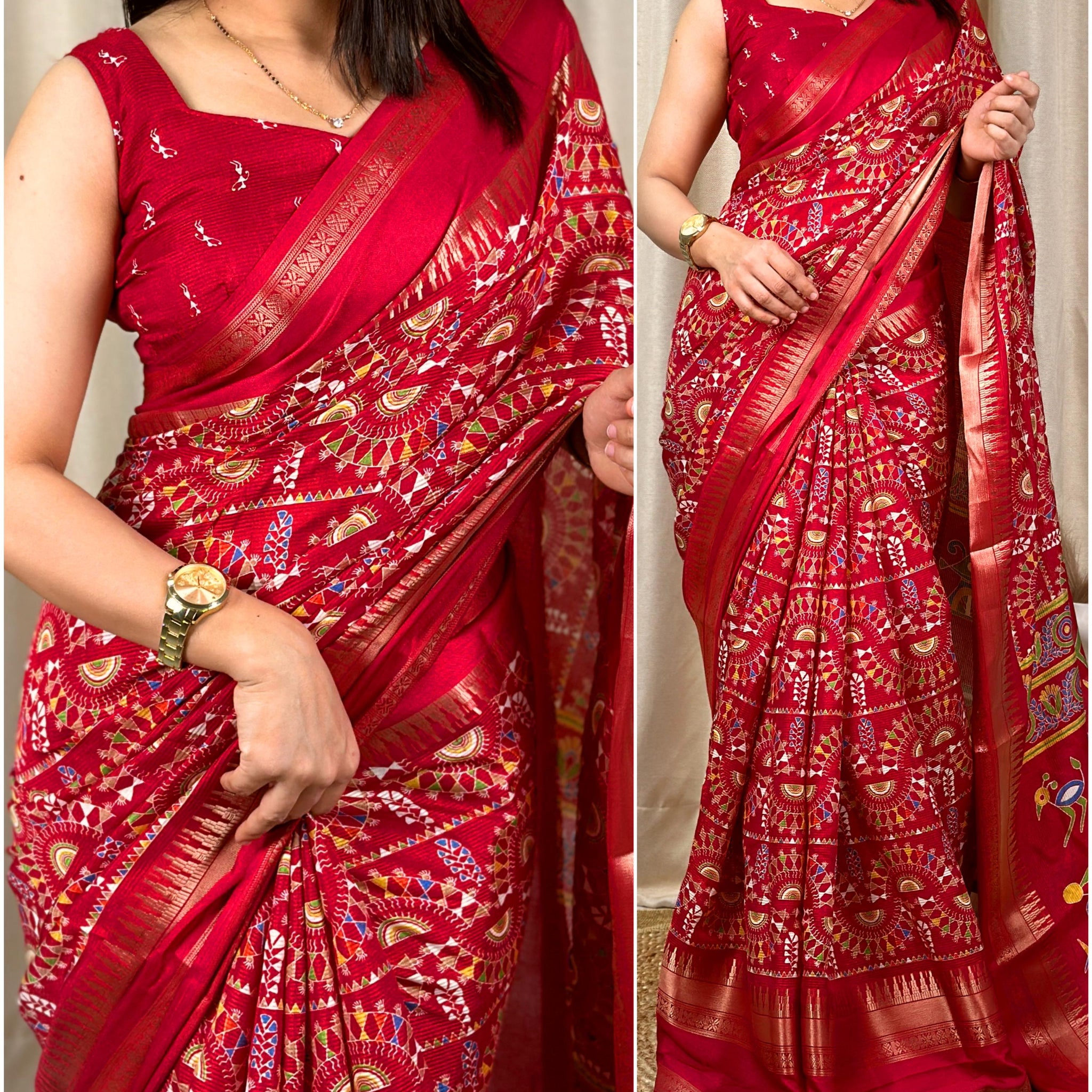 Beautiful Designer Chaitra Kalamkari Print Saree With Zari Boder