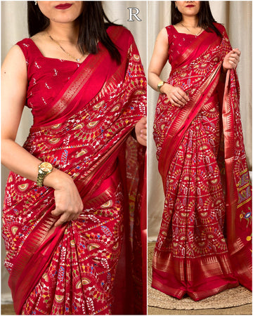 Beautiful Designer Chaitra Kalamkari Print Saree With Zari Boder