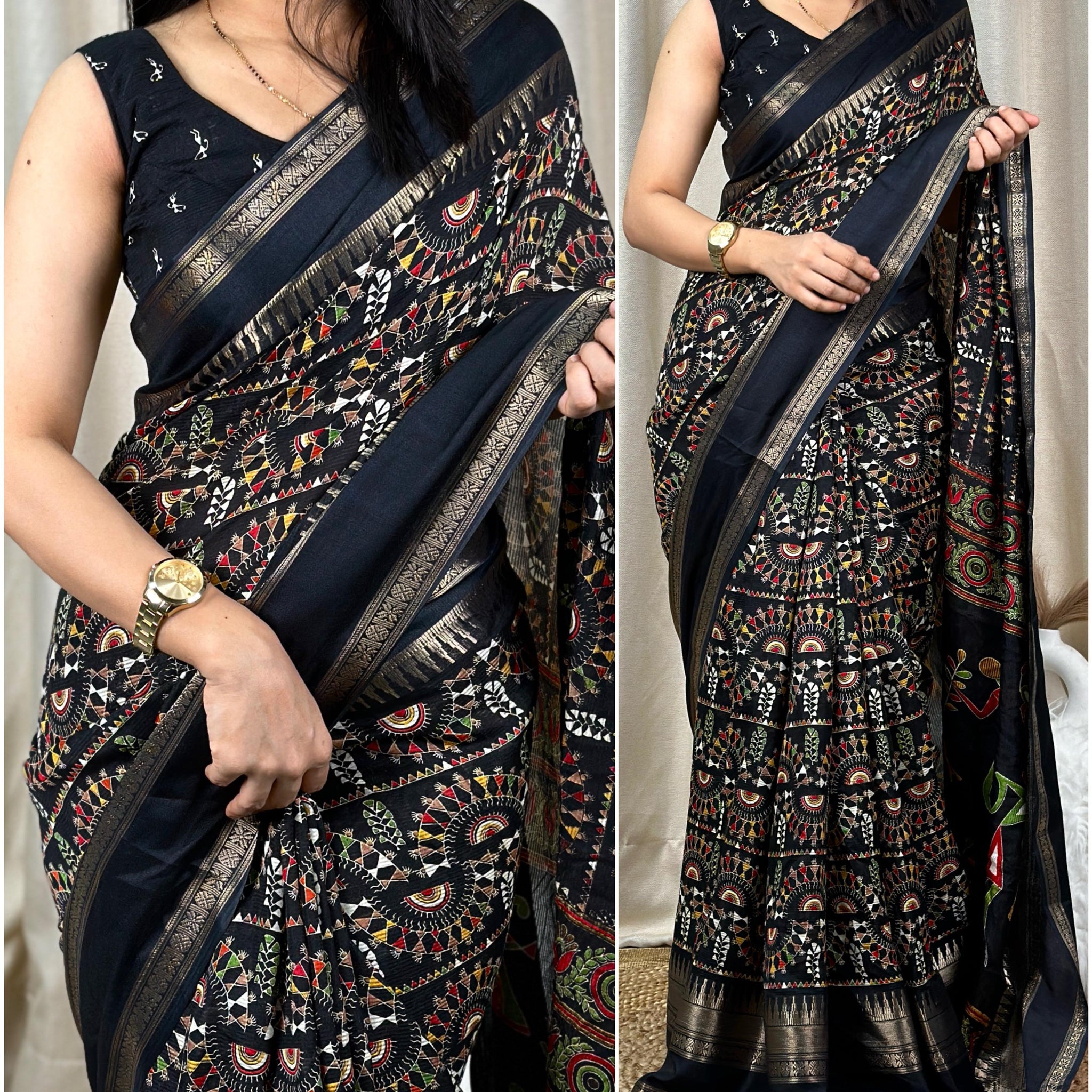 Beautiful Designer Chaitra Kalamkari Print Saree With Zari Boder