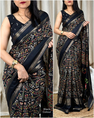 Beautiful Designer Chaitra Kalamkari Print Saree With Zari Boder