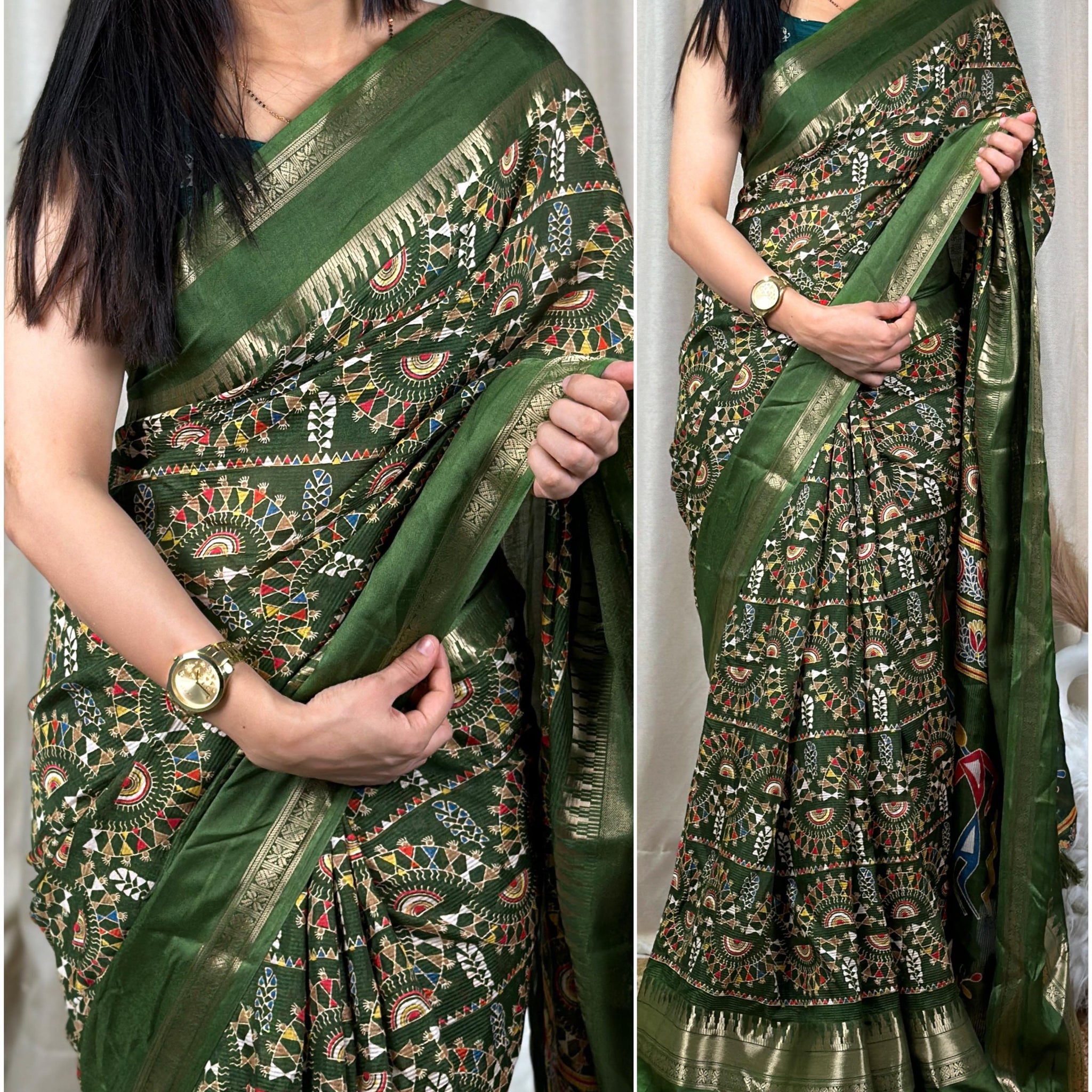 Beautiful Designer Chaitra Kalamkari Print Saree With Zari Boder