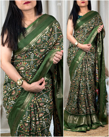 Beautiful Designer Chaitra Kalamkari Print Saree With Zari Boder