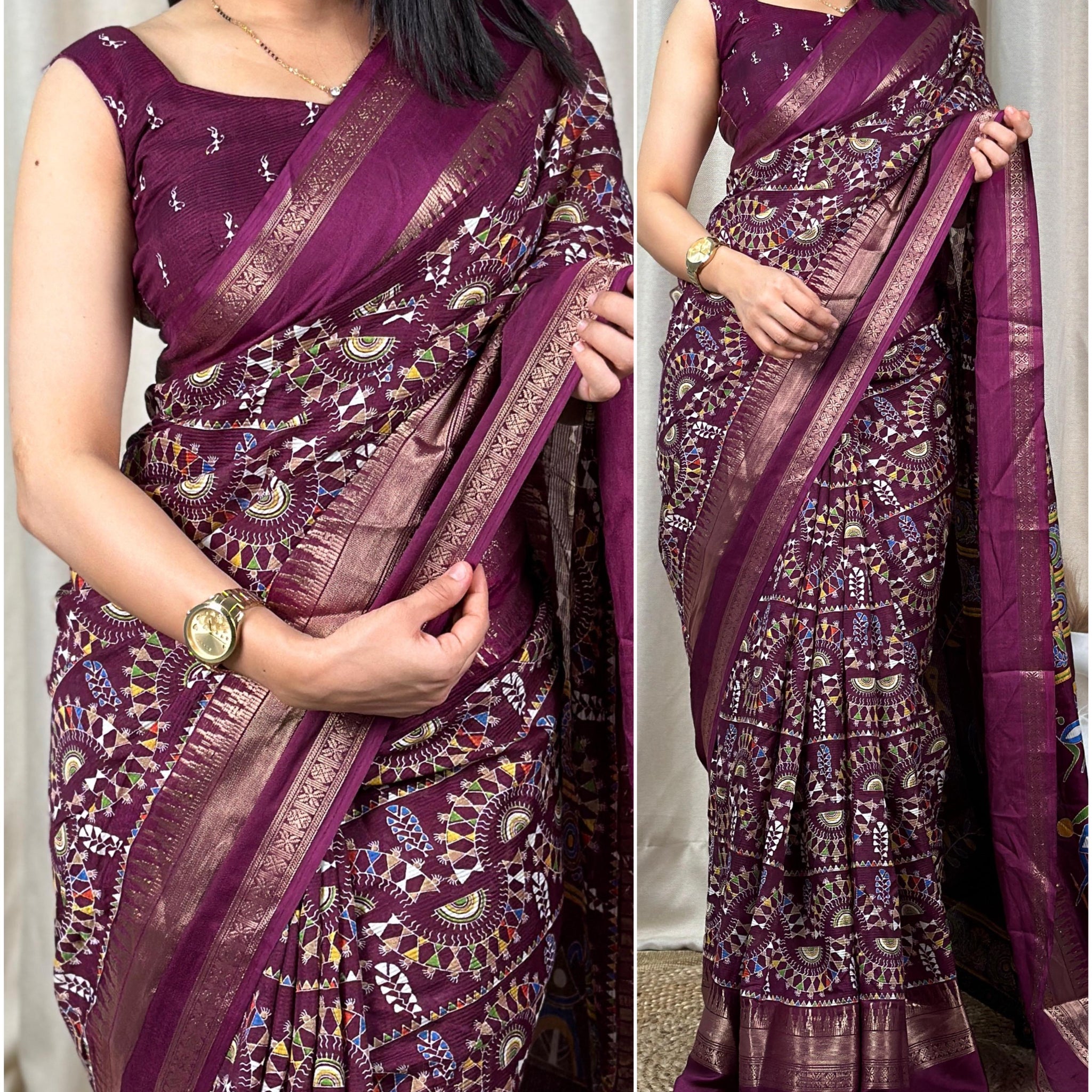 Beautiful Designer Chaitra Kalamkari Print Saree With Zari Boder