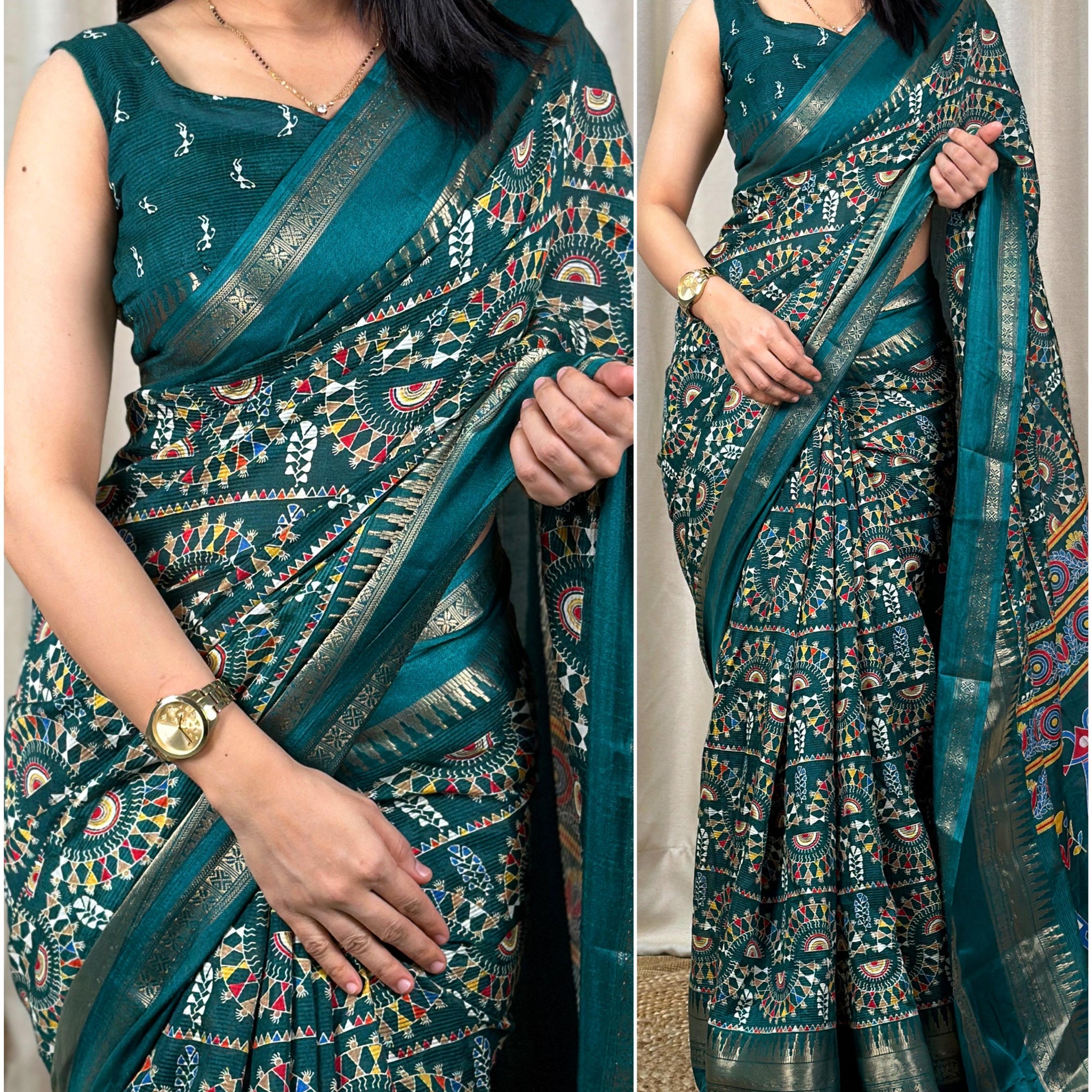 Beautiful Designer Chaitra Kalamkari Print Saree With Zari Boder