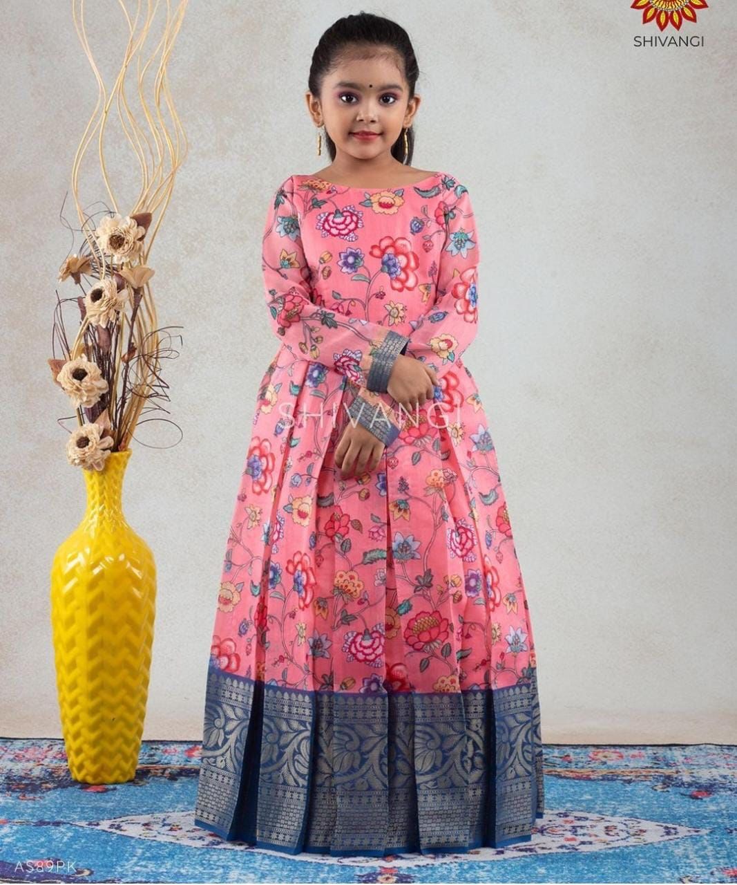 Beautiful Designer Kids Soft Zari Silk Gown