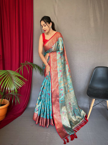 Beautiful Designer Sitara Jaal Pure Tissue Silk Saree