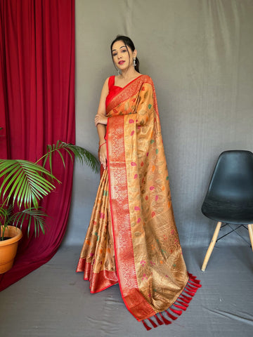 Beautiful Designer Sitara Jaal Pure Tissue Silk Saree