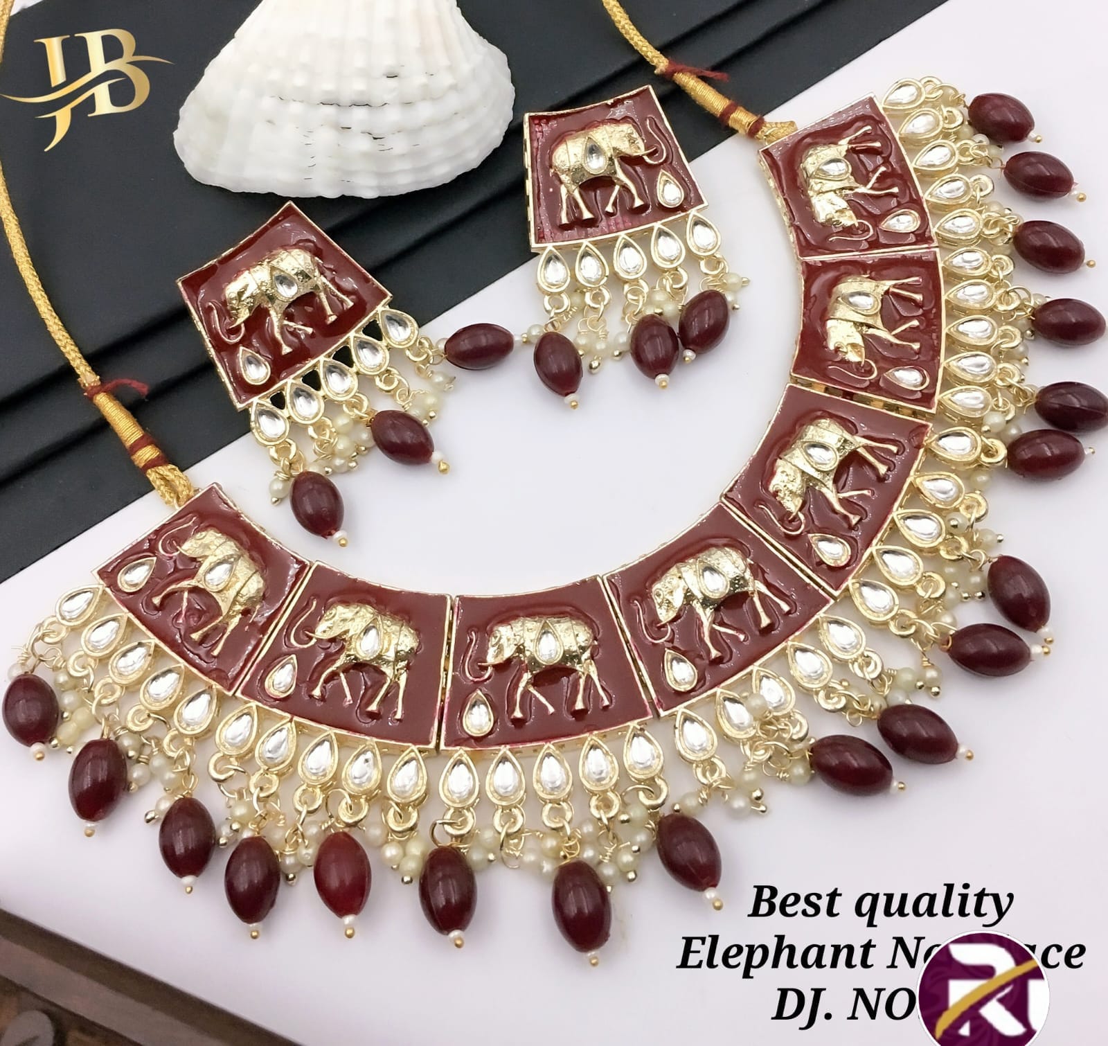 Beautiful Elephant Style Mina & Kundan Necklace set with Earrings