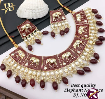 Beautiful Elephant Style Mina & Kundan Necklace set with Earrings