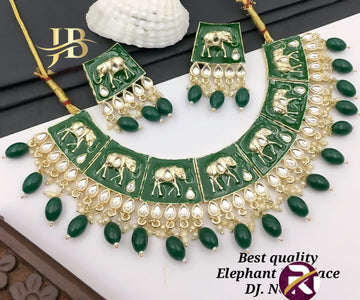 Beautiful Elephant Style Mina & Kundan Necklace set with Earrings