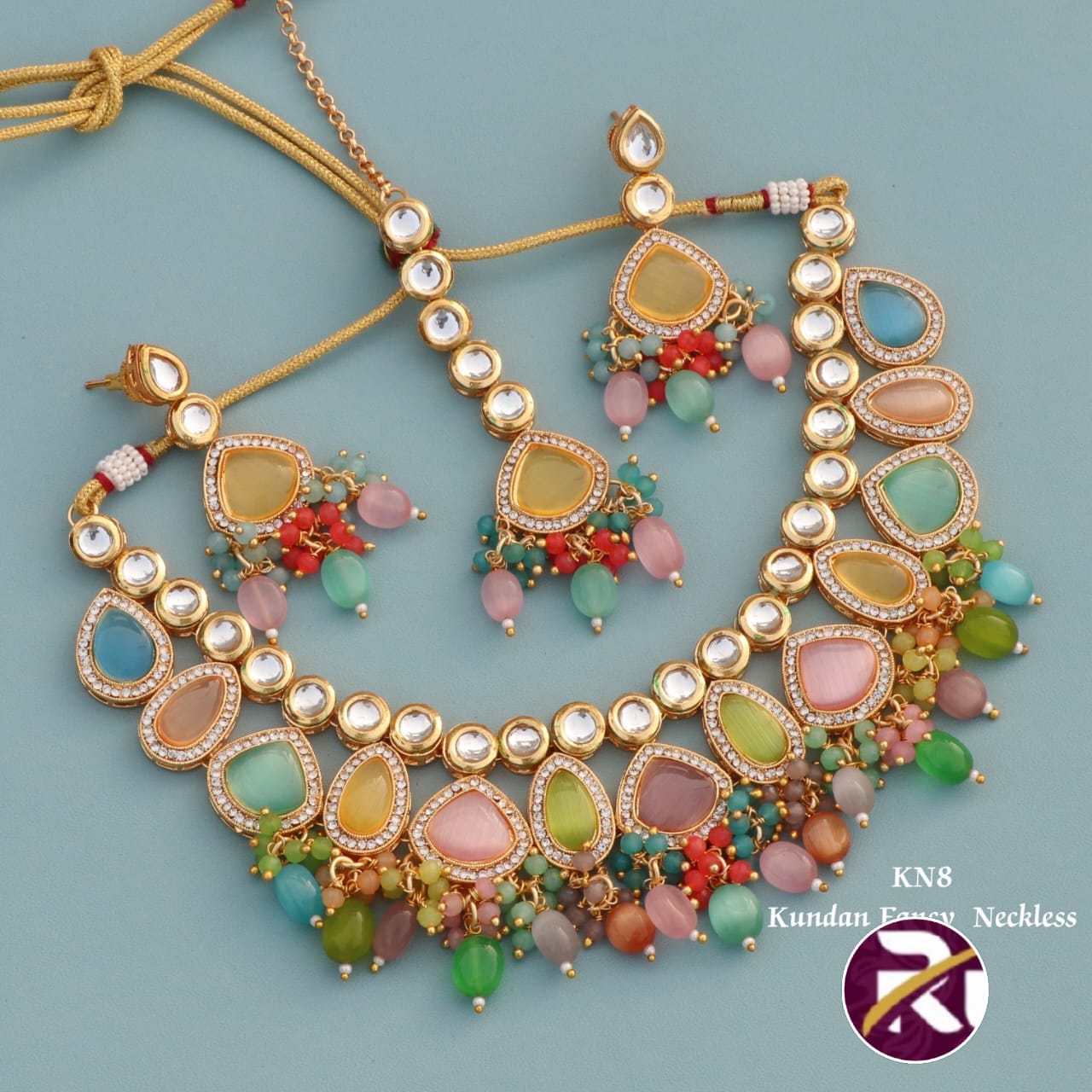 Beautiful Kundan and Stone Necklace Set with Earrings