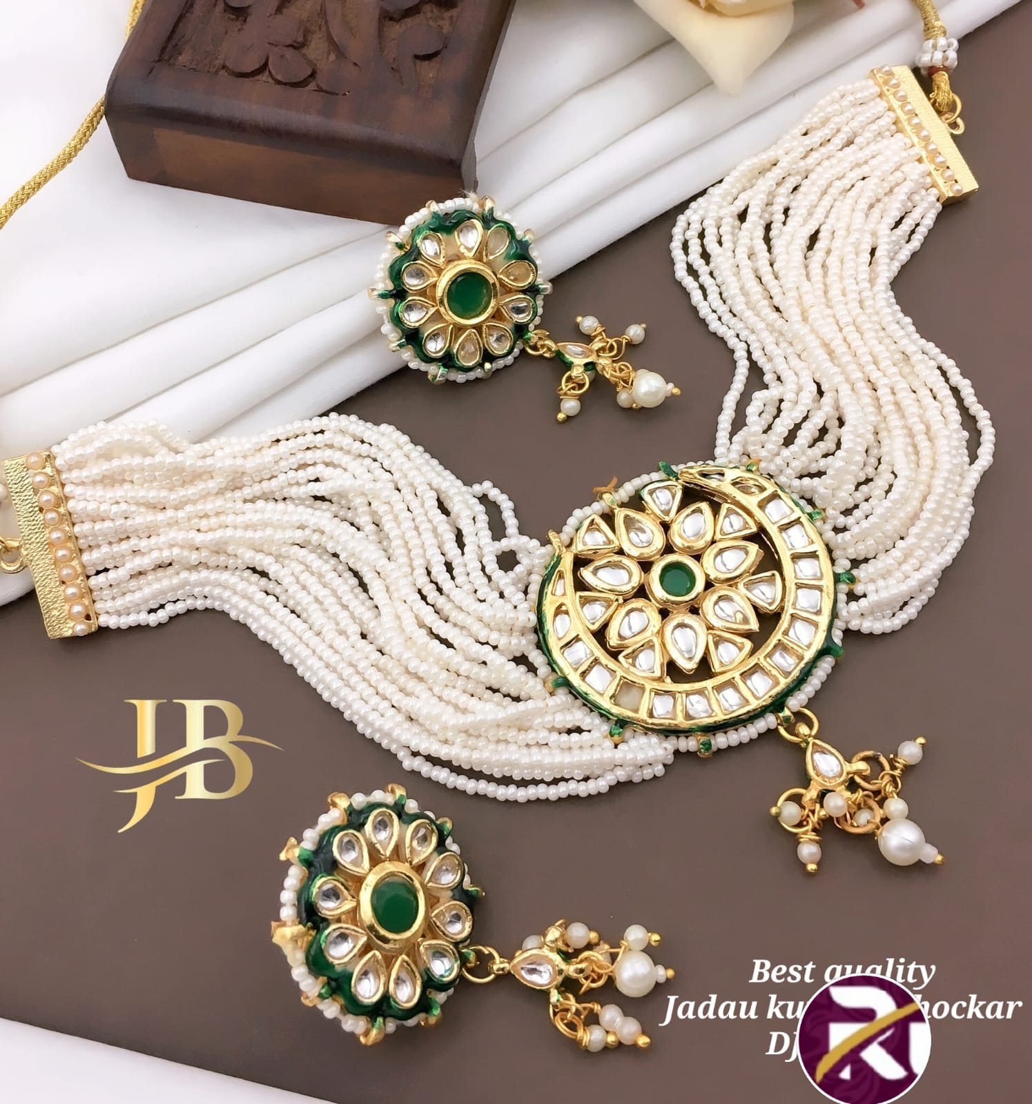 Beautiful Kundan & Moti Choker & Necklace Set with Earrings