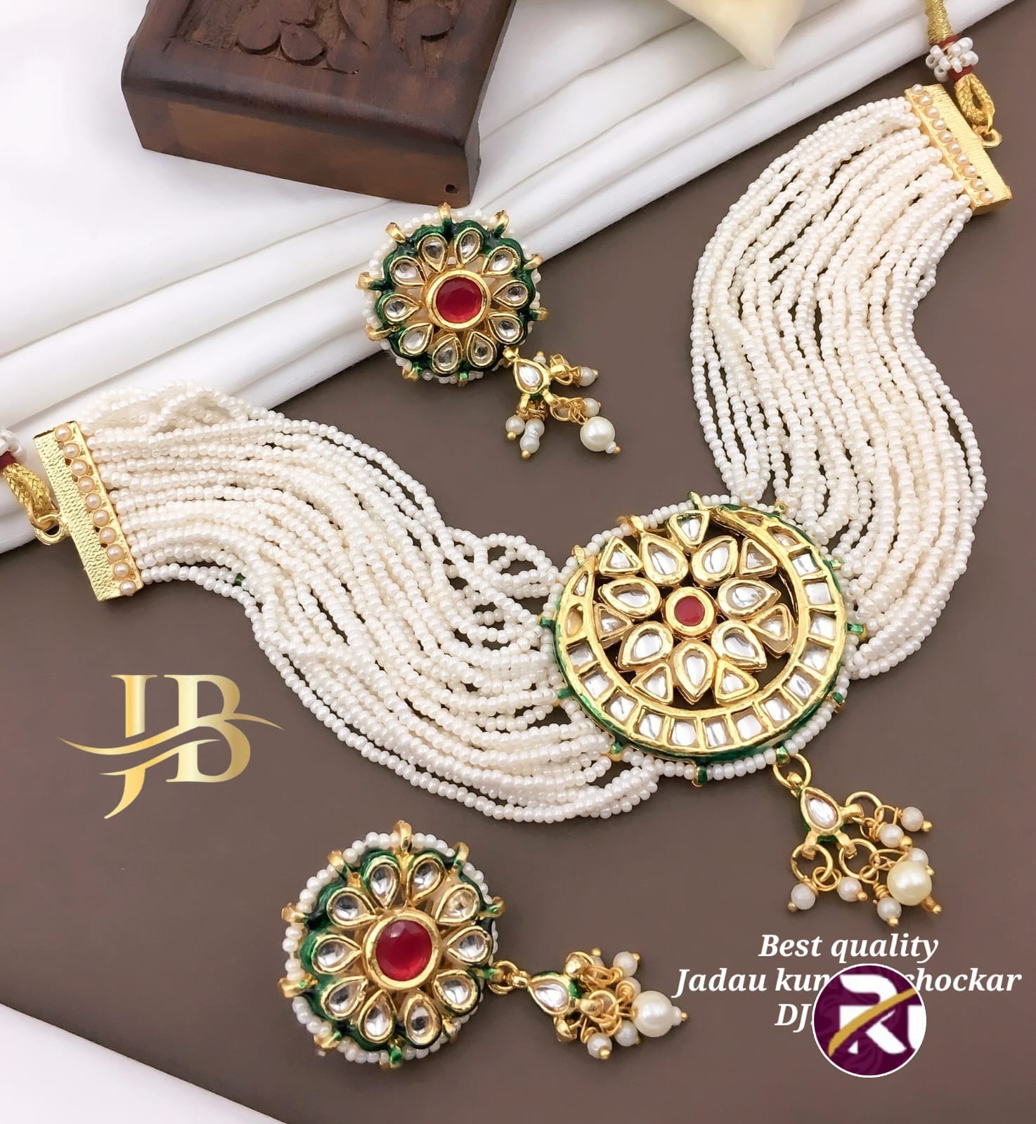 Beautiful Kundan & Moti Choker & Necklace Set with Earrings