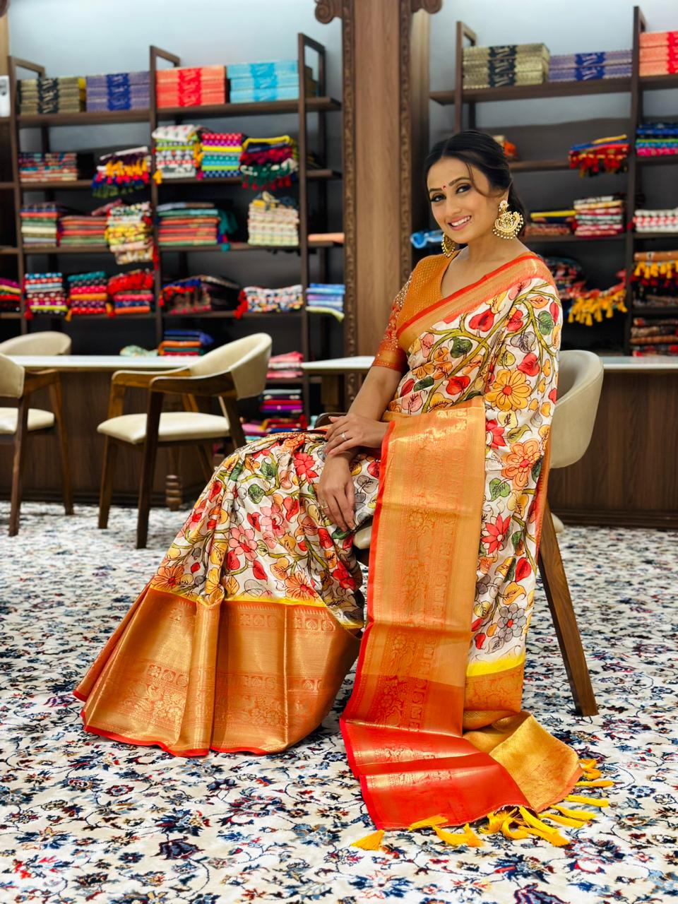 Pratibha Soft Banarasi Silk Kalamkari Saree