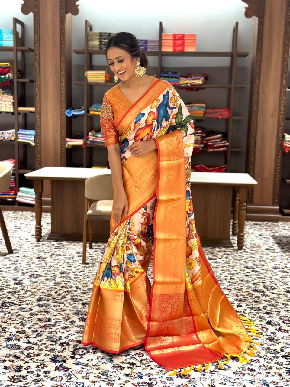 Pratibha Soft Banarasi Silk Kalamkari Saree