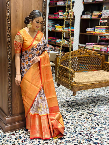 Pratibha Soft Banarasi Silk Kalamkari Saree