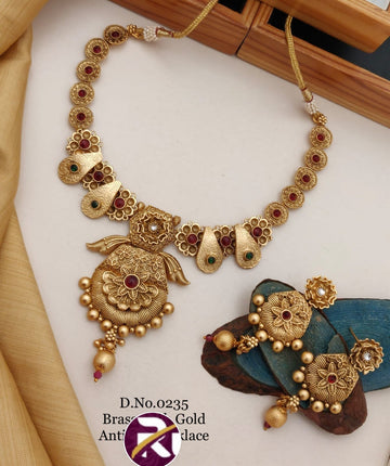 Beautiful High Gold Plated Antique Rajwadi Necklace set with Earrings