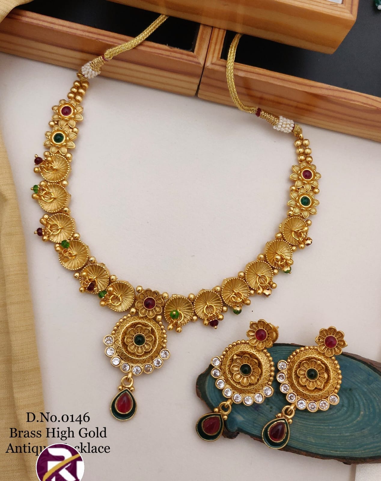 Beautiful High Gold Plated Antique Rajwadi Necklace set with Earrings