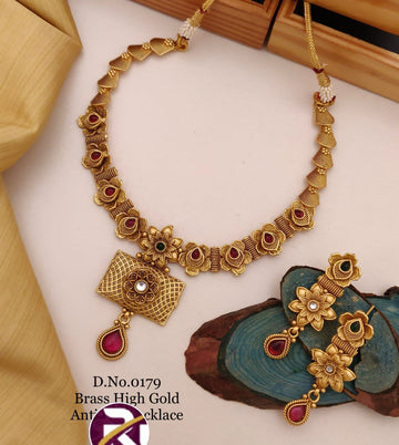 Beautiful High Gold Plated Antique Rajwadi Necklace set with Earrings