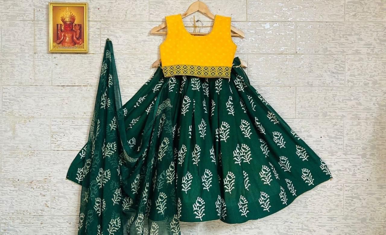 Beautiful Designer Kids Kalamkari Silk Lehenga Choli