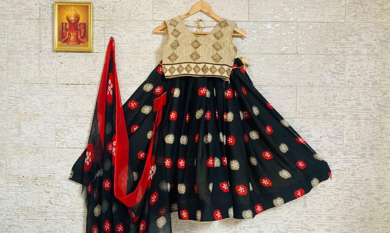 Beautiful Designer Kids Kalamkari Silk Lehenga Choli