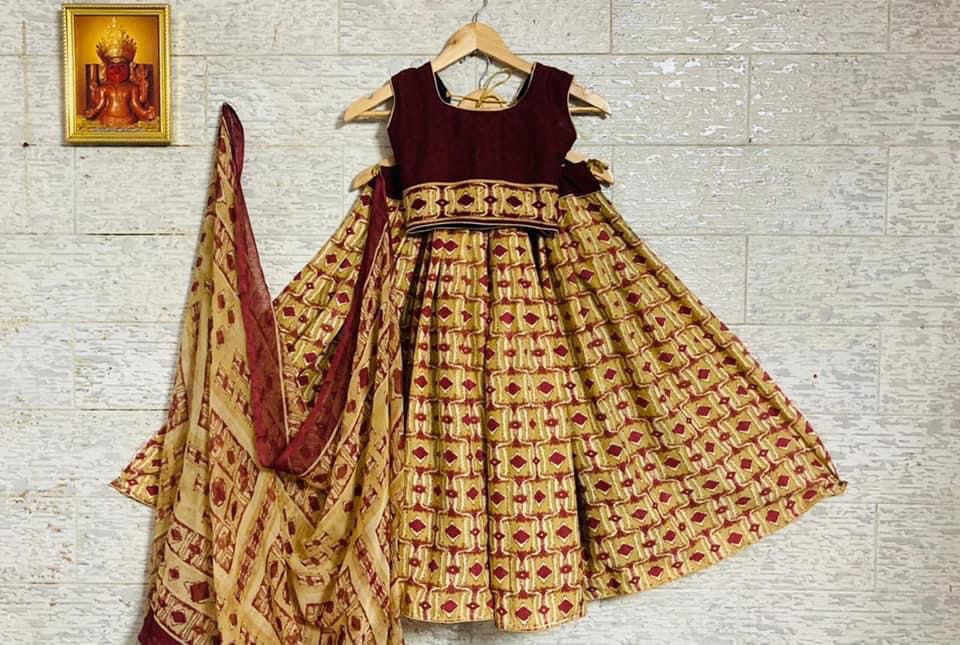 Beautiful Designer Kids Kalamkari Silk Lehenga Choli