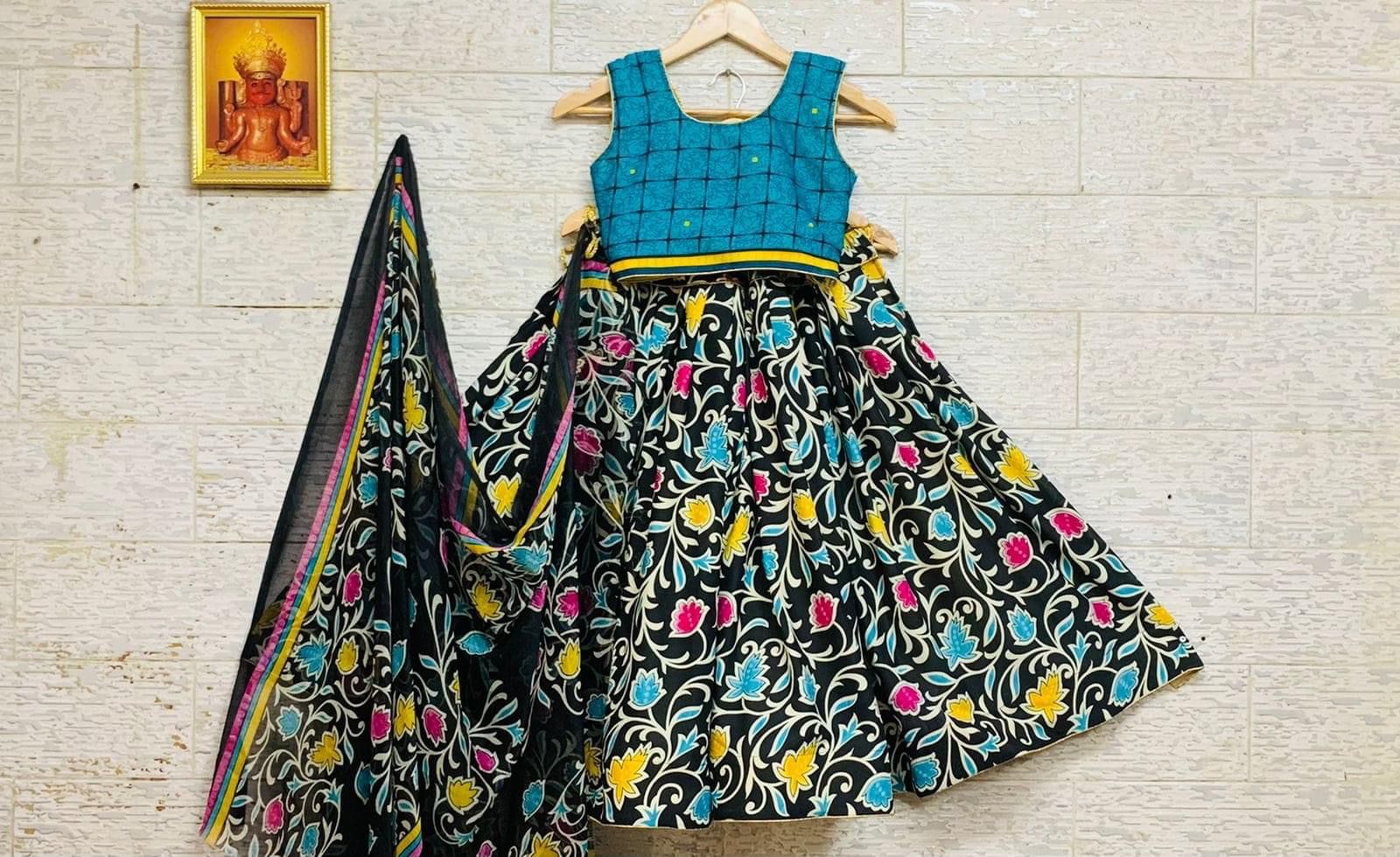 Beautiful Designer Kids Kalamkari Silk Lehenga Choli