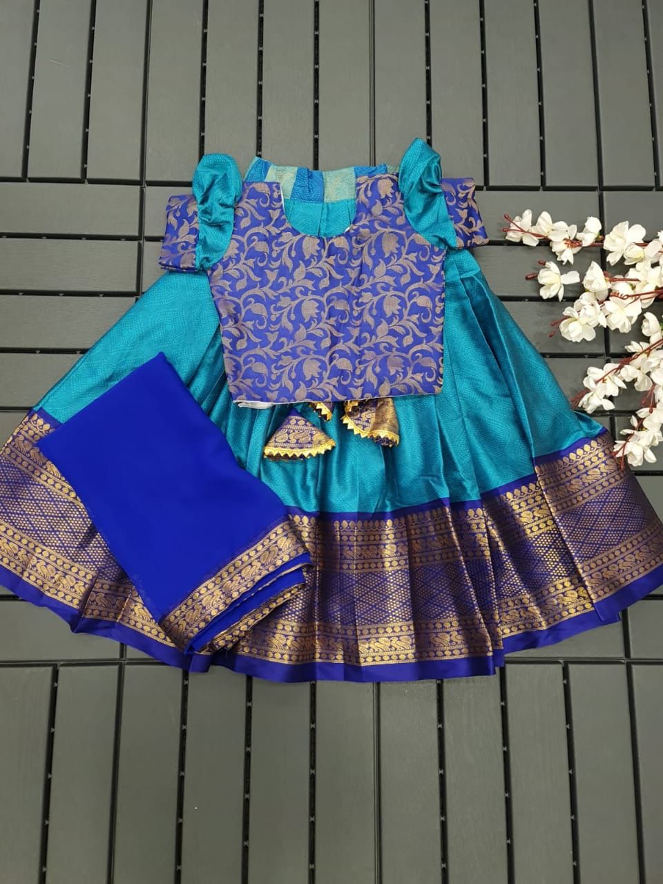 Buy Party Wear Teal Weaving Jute Silk Kids Lehenga Choli Online From Surat  Wholesale Shop.