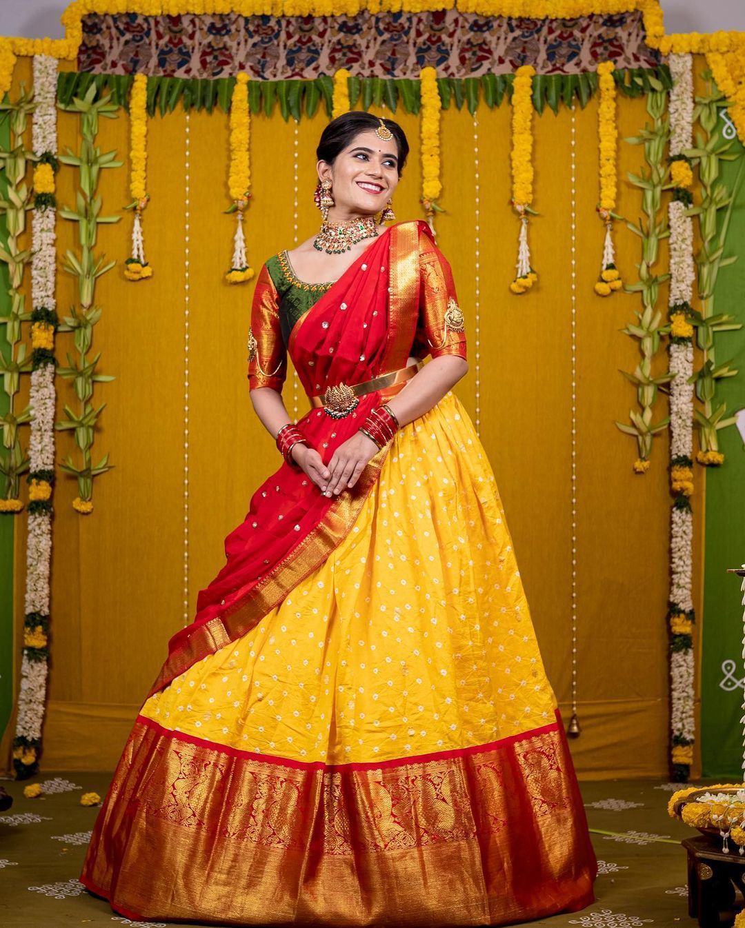 Beautiful Kanjiveram Silk Pure Zari HALF Saree with Blouse Along With Dupptta