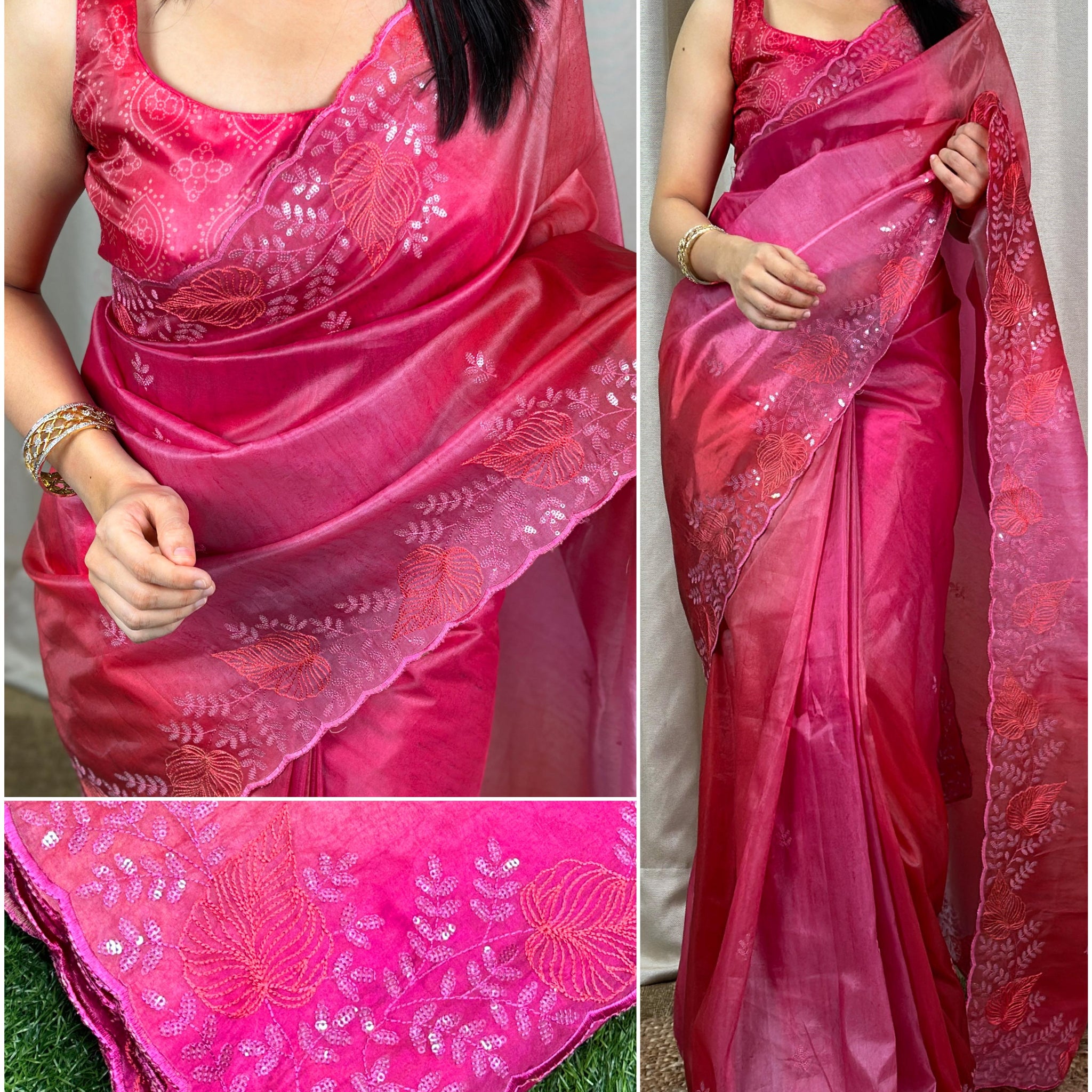 Beautiful Designer Glass Satin Shaded Printed Saree