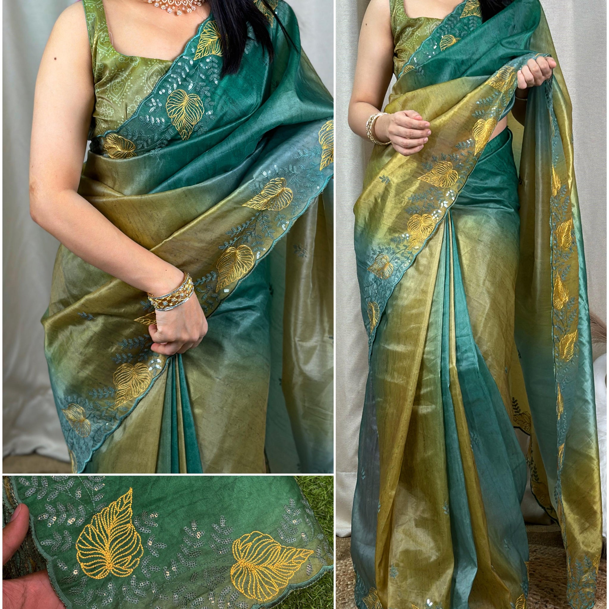 Beautiful Designer Glass Satin Shaded Printed Saree