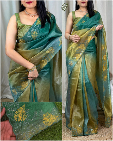 Beautiful Designer Glass Satin Shaded Printed Saree