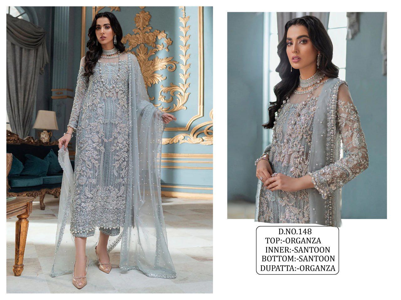 Beautiful Designer Heavy Organza With Sequence Embroidery Work Pakistani Suit Design Kf-148