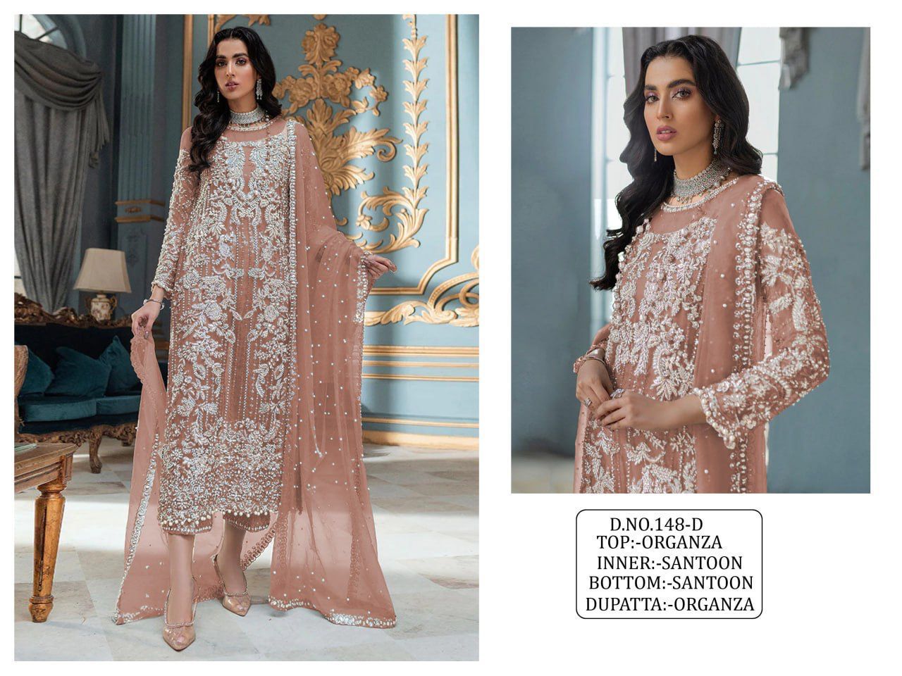 Beautiful Designer Heavy Organza With Sequence Embroidery Work Pakistani Suit Design Kf-148