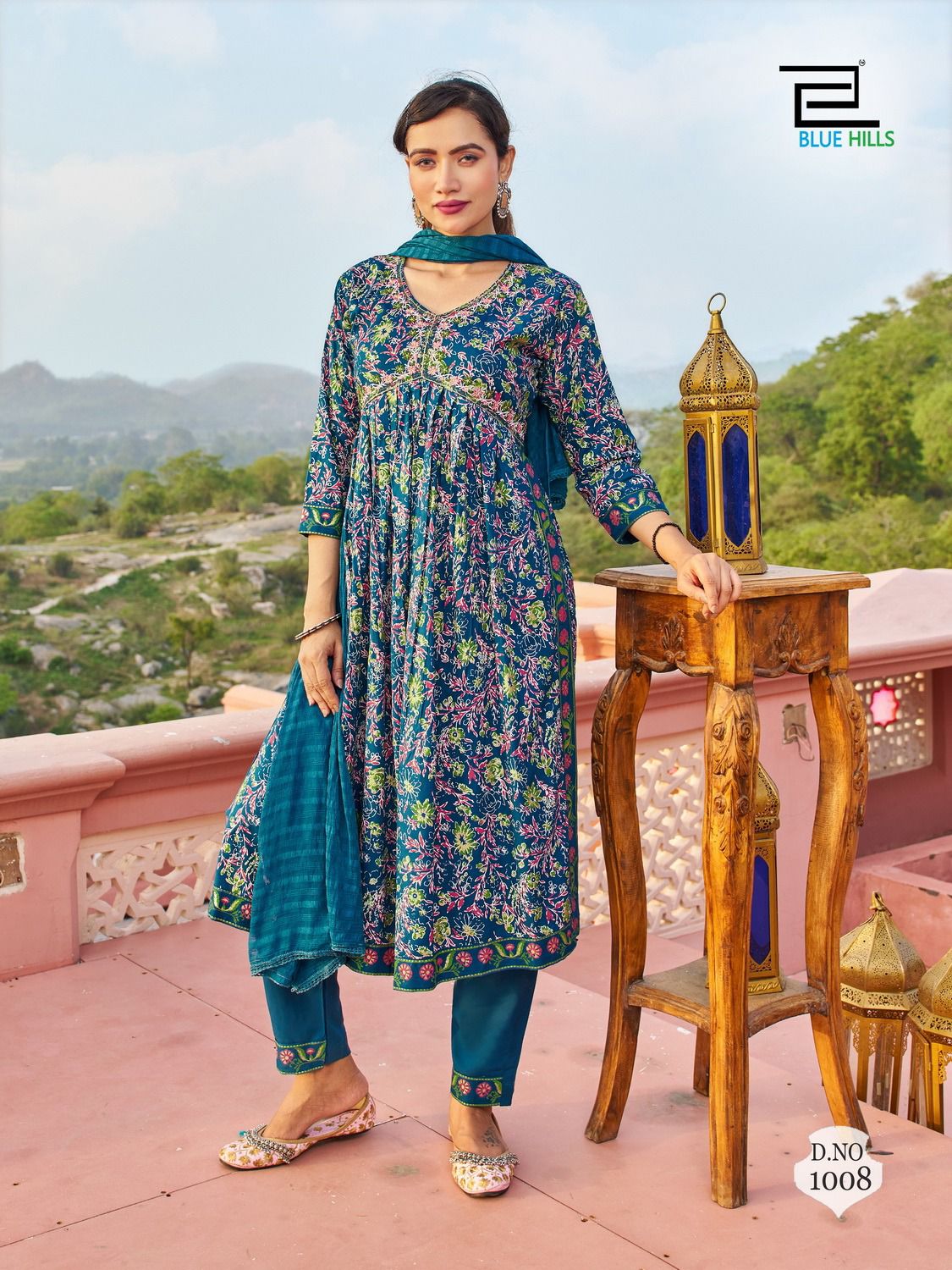 Beautiful Designer Libaas Rayon Foil Print Alia Cut Kurti Pant Set