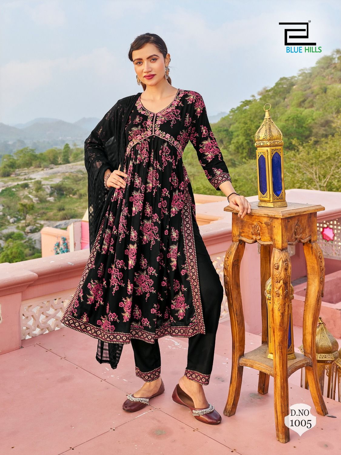 Beautiful Designer Libaas Rayon Foil Print Alia Cut Kurti Pant Set