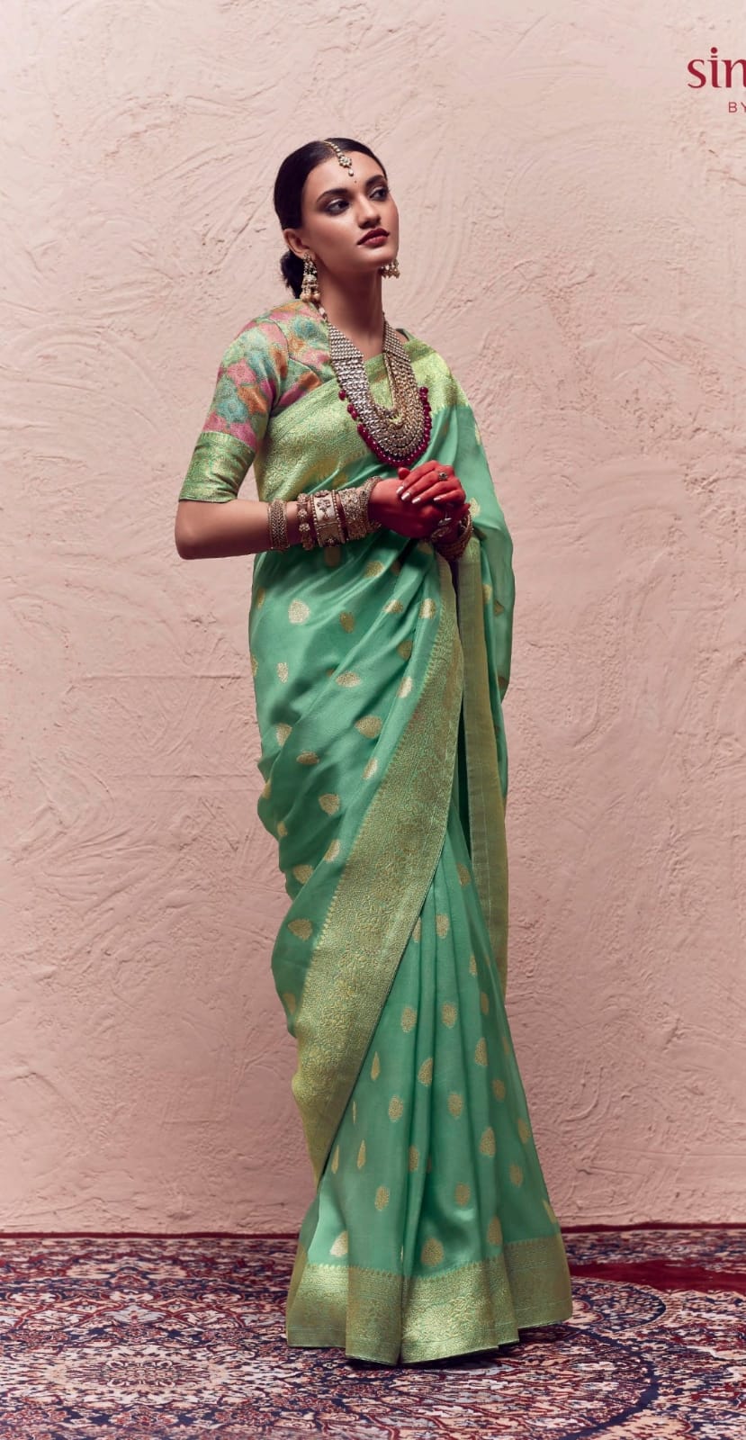 Beautiful Designer Sea Green Pure Crepe Silk Wedding Banarasi Saree