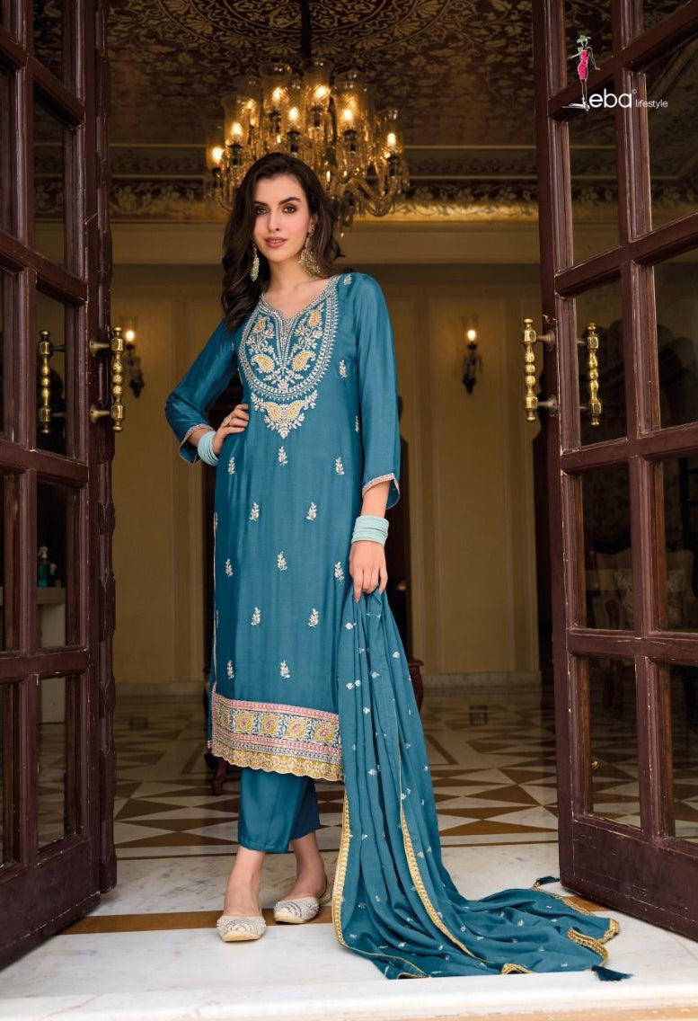 Designer Eba Ayat Heavy Chinon Embroidery Work Salwar Suits Design 1632